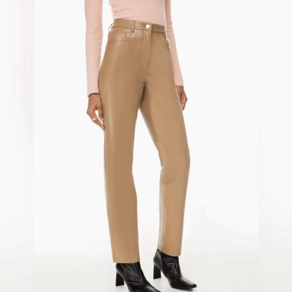 Aritzia Wilfred The Melina Pant Straight High-waisted Vegan Leather Tan- Size 8 - Picture 1 of 11